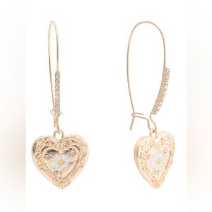 Betsey Johnson Daisy Gold Plated Drop Earrings with Crystals NIB